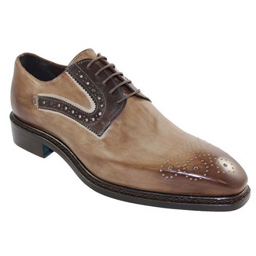 Emilio Franco "EF15177 Taupe / Dark Brown Genuine Calf Perforated Shoes